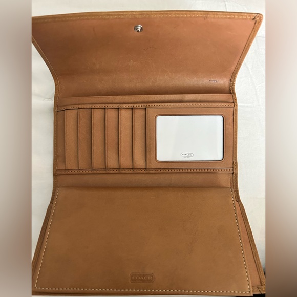 Authentic Coach Tan Wallet with checkbook slot and pen loop. (Pre-owned) - Picture 2 of 4